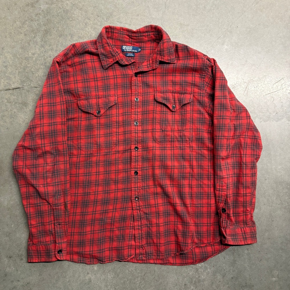 Polo Ralph Lauren Hunting Flannel Shirt XL Red Black Plaid Button Down Cotton